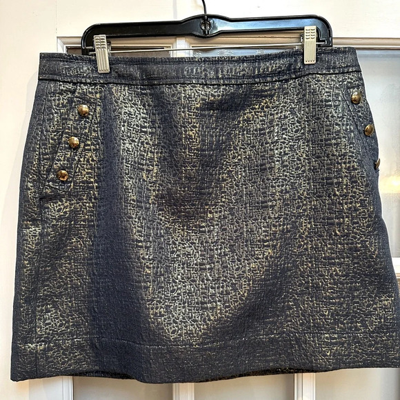 Banana Republic Heritage Pencil Skirt Blue Gold Shimmer Metallic Foil Size 14 L - Picture 1 of 12